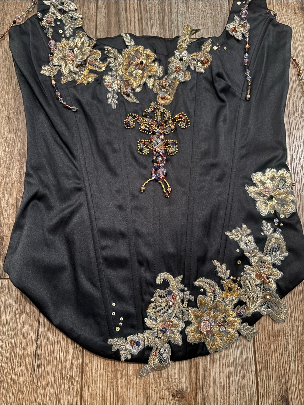 New Vintage Y2K Black & Gold Beaded & Embroidered Fairy Corset Top by Mandalay - Picture 4 of 12
